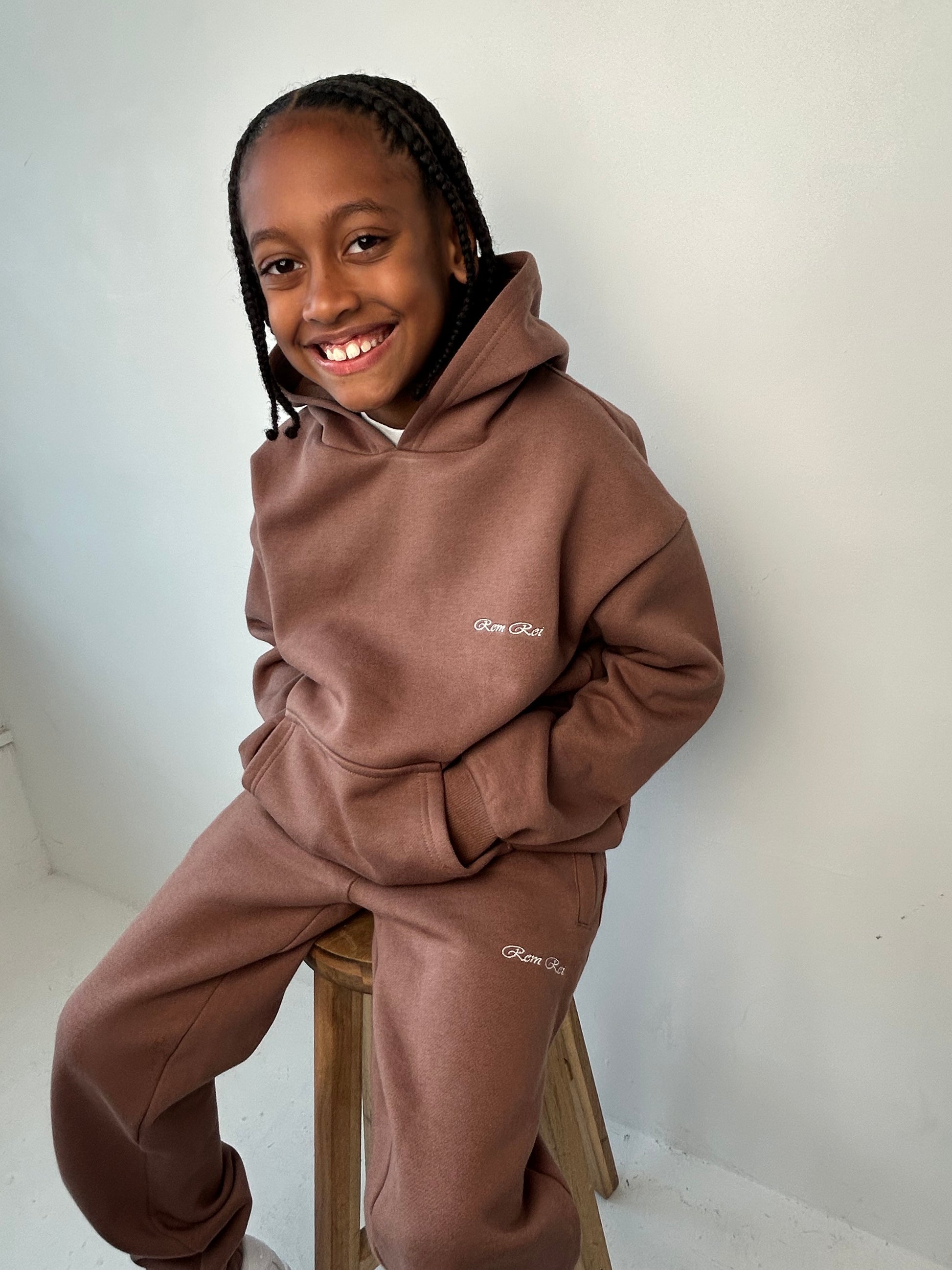Brown hoodie - tracksuit for boys with embroidered logo