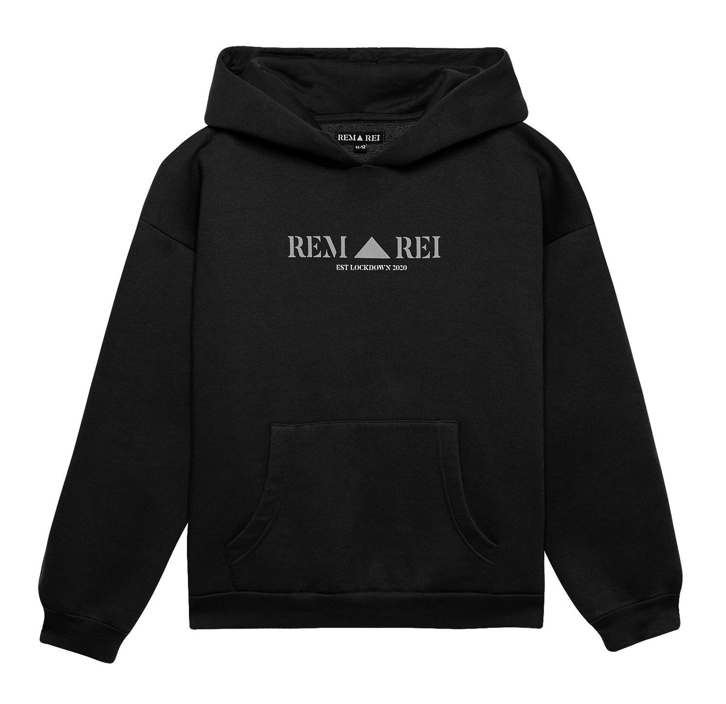 Boys designer black fleece lined hoodie. Stylish hoodie with reflective print on the front. made ethically. Boys, junior tracksuit set