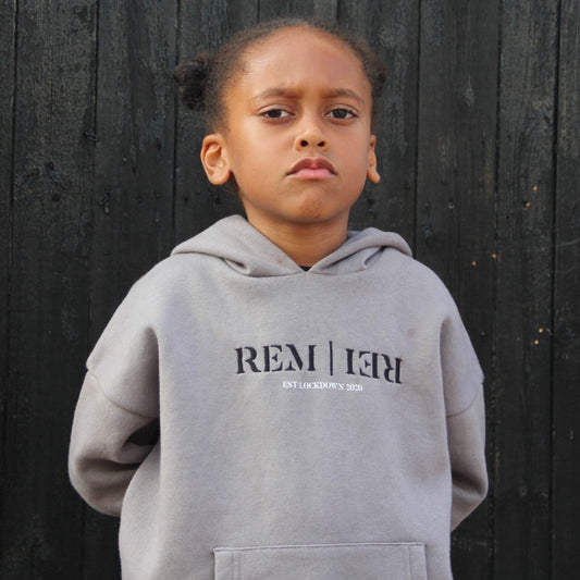 Boys designer grey fleece lined hoodie. Stylish hoodie with reflective print on the front. made ethically. Boys, junior tracksuit set